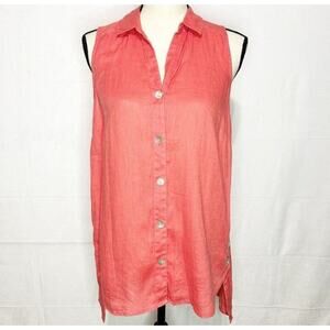 J. Jill Coral Linen Sleeveless Button Down Hi Lo Top S EUC